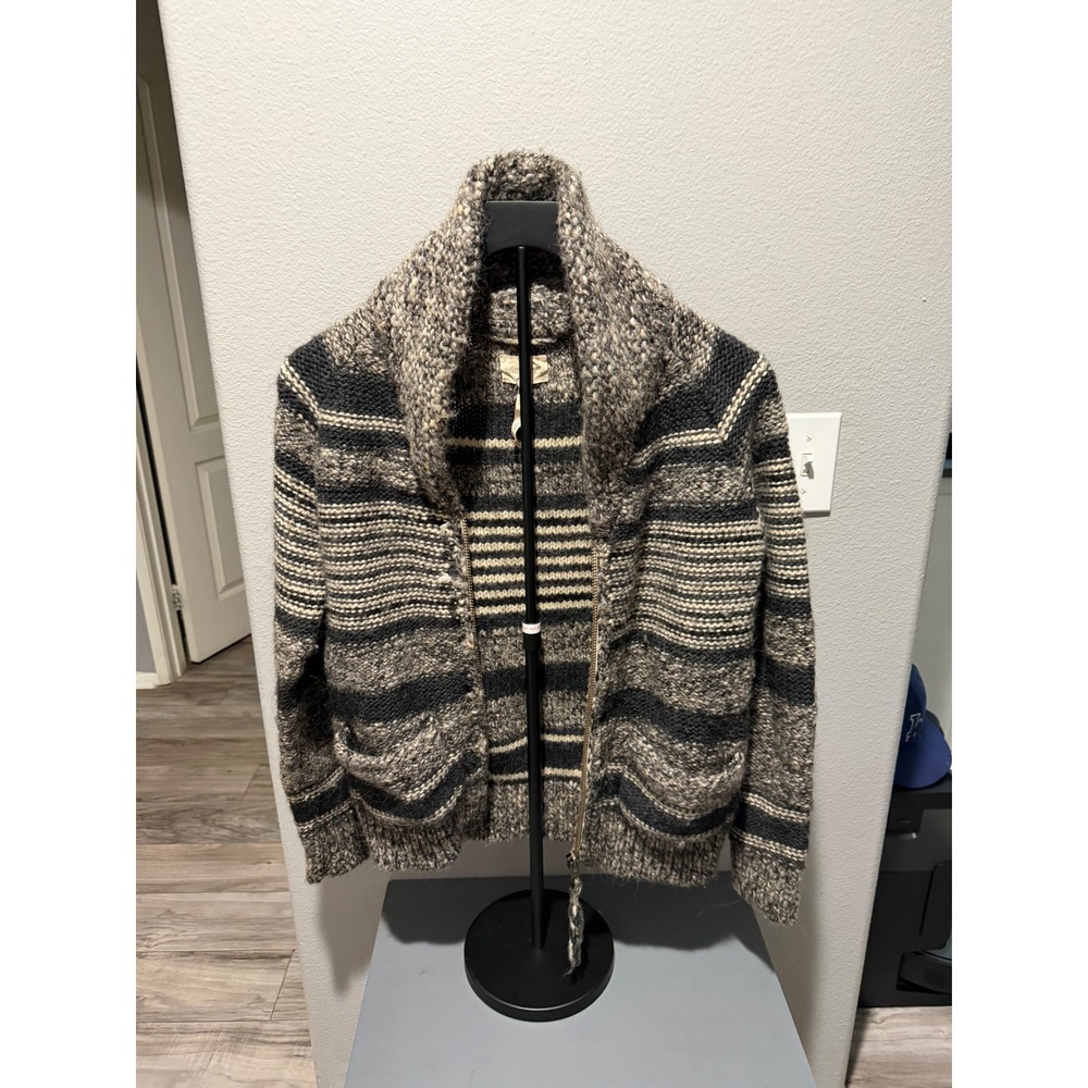 Wilfred Free Aritzia Shawl Collar Zip Cardigan Sweater Grey Striped Alpaca Wool - Picture 3 of 11